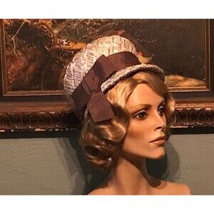 Vintage 60s Hat 1960s Straw XL Pillbox Cloche Netting Jackie Kennedy Mod Retro